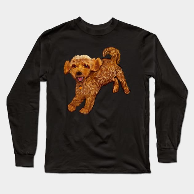 Cavapoo dog playing Cute funny Cavapoo puppy prancing about Dogs just love having fun, puppy love Long Sleeve T-Shirt by Artonmytee